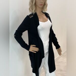 Buffalo David Bitton Open Black Studded Cardigan, Adjustable Length Sleeves